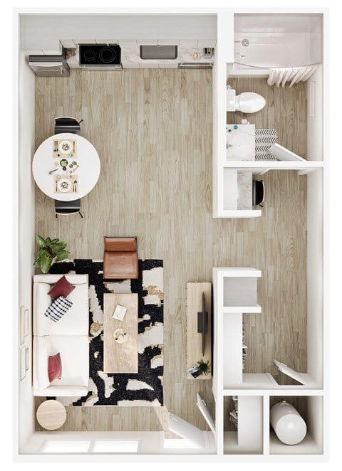 Floor plan for studio, 1 bath, 431 sqft